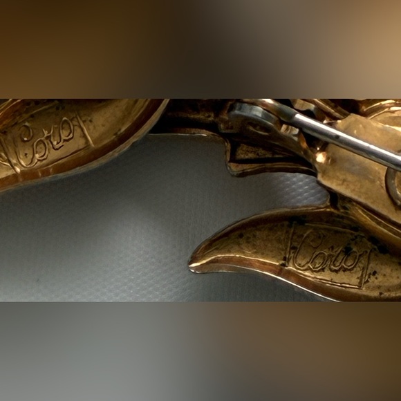 1940S CORO BIRD BROOCH SET RED STONE JELLY BELLY VINTAGE GOLD TONE - Picture 11 of 11